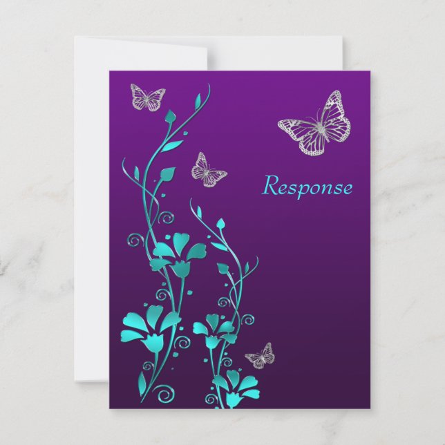 Lila Teal Silver Blommigt, Butterflies OSA kort (Framsida)
