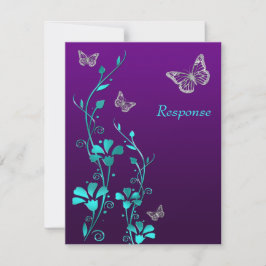 Lila Teal Silver Blommigt, Butterflies OSA kort