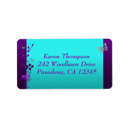 Lila Teal Silver Butterfly Address Label 2 Adressetikett