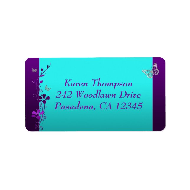 Lila Teal Silver Butterfly Address Label 2 Adressetikett (Framsidan)
