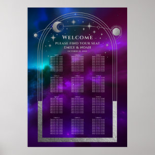 Lila Teal Silver Sol Måne Stars Bröllop Poster