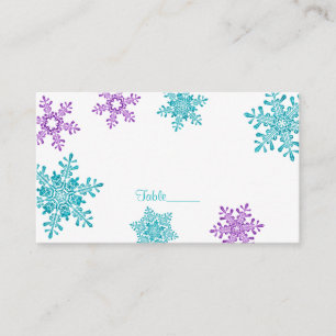 Lila Teal Snowflake Winter bröllopskort Placeringskort