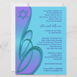 Lila Teal Star of David Bat mitzvah Inbjudningar
