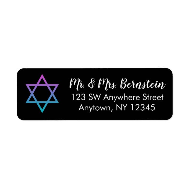 Lila Teal Star of David Returadress Etikett (Framsidan)