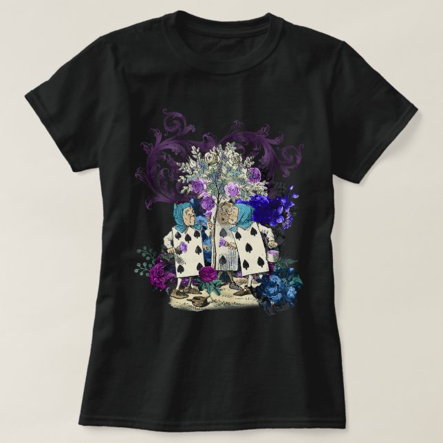 Lila Teal Steampunk Cards Ro Garden Alice i W T Shirt (Design framsida)