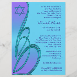 Lila Teal Stjärna av David Bat Mitzvah Inbjudningar