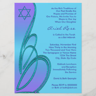 Lila Teal Stjärna av David Bat Mitzvah Inbjudningar