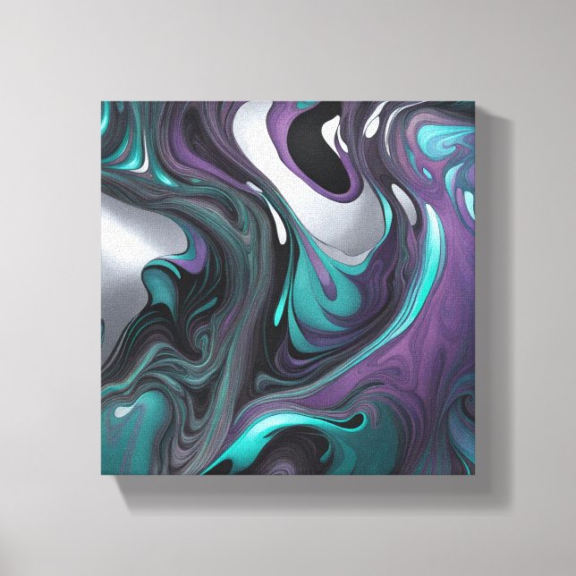Lila Teal Swirls Art Abstrakt Canvastryck (Framsida)