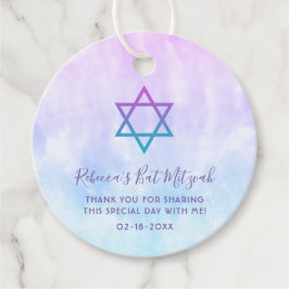 Lila Teal Tie Dye Bat mitzvah Gåvor Etiketter
