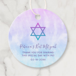 Lila Teal Tie Dye Bat mitzvah Gåvor Etiketter