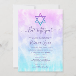 Lila Teal Tie Dye Bat Mitzvah Inbjudningar
