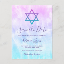 Lila Teal Tie Dye Bat mitzvah Spara datum Meddelande Vykort