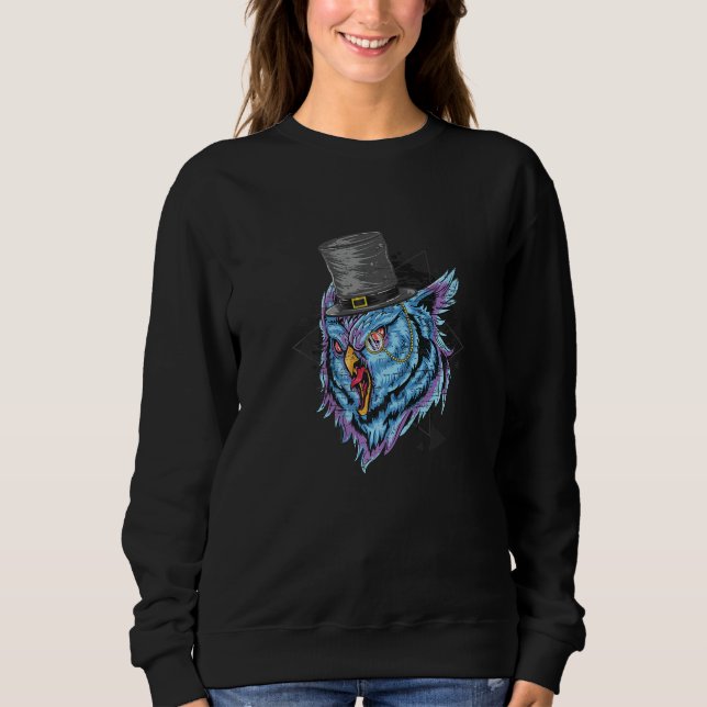 Lila Teal Ugla Med Trianglar Synthwave Distressed T Shirt (Framsida)