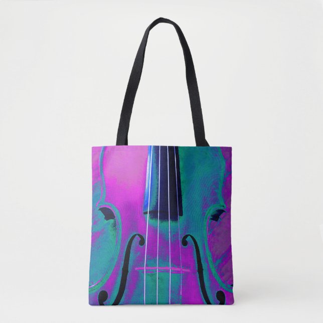 Lila Teal Violin Tote Bag Tygkasse (Framsida)