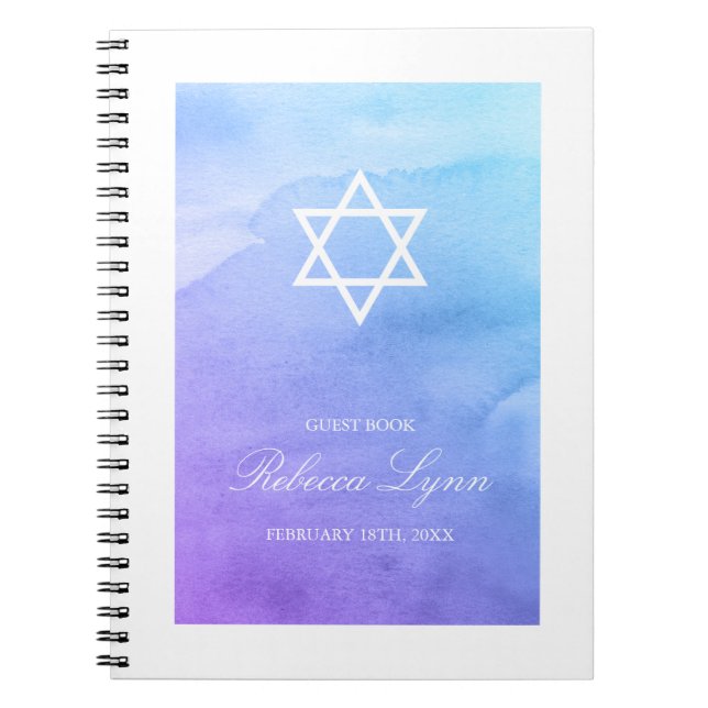 Lila Teal Watercolor Bat mitzvah Guest Bok Anteckningsbok (Framsidan)
