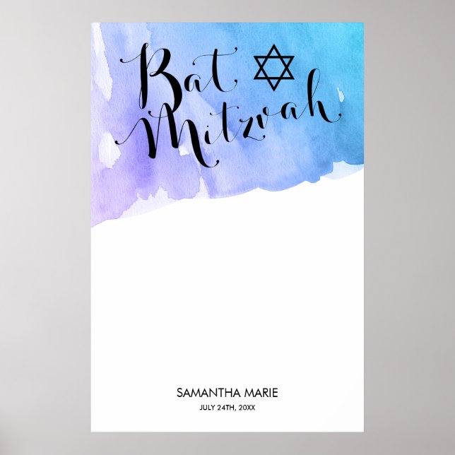 Lila Teal Watercolor Bat mitzvah Poster (Framsidan)