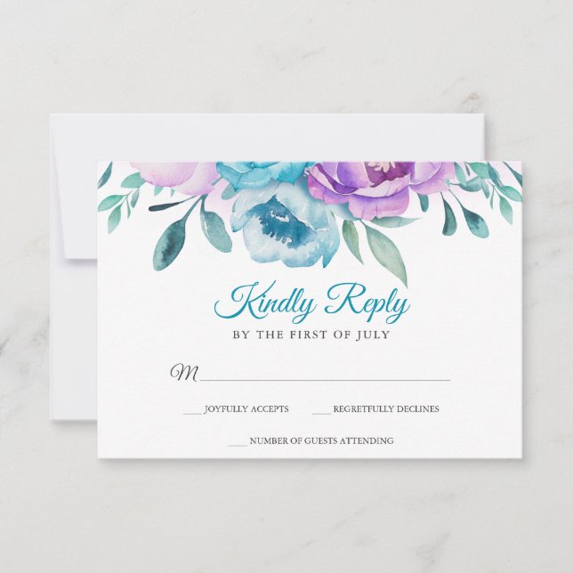 Lila Teal Watercolor Blommigt Bat mitzvah OSA (Framsida)