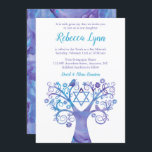Lila Teal Watercolor Livets träd Bat mitzvah Inbjudningar<br><div class="desc">Moderna Bat mitzvah inbjudningar till lila och tealblått livets träd. Den här unika designen har en vattenfärg som roterar träd,  blomma,  fåglar och David stjärna.</div>
