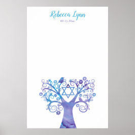Lila Teal Watercolor Livets träd Bat mitzvah Poster