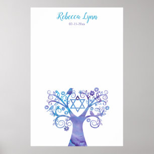Lila Teal Watercolor Livets träd Bat mitzvah Poster
