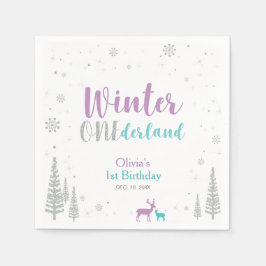 Lila & Teal Winter Onederland 1:a födelsedagen Par Pappersservett
