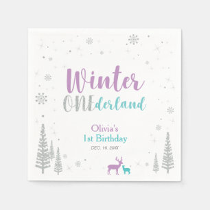 Lila & Teal Winter Onederland 1:a födelsedagen Par Pappersservett