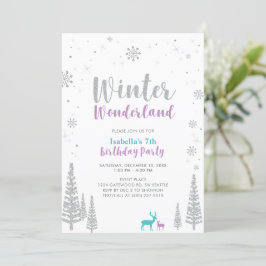 Lila & Teal Winter Wonderland Barns födelsedag Inbjudningar