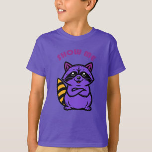 lila tecknad tvättbjörn t shirt