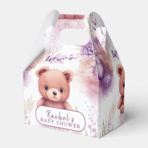 Lila Teddybjörn och blommor - Baby Shower