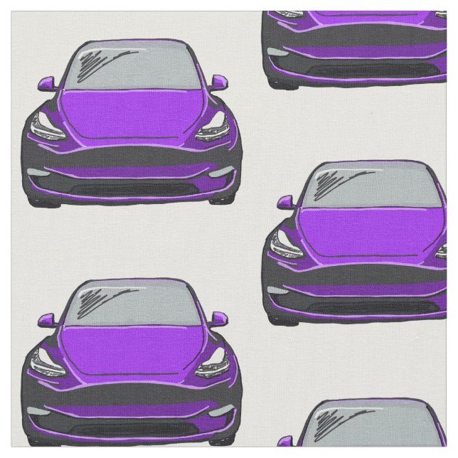 Lila Tesla Model Y Hand plockade Sketch Fabric Tyg (Närbild)