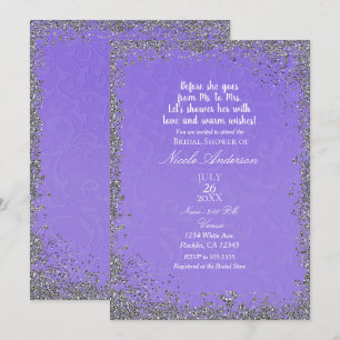 Lila textur Silverglitter Modern bröllopsdusch Inbjudningar