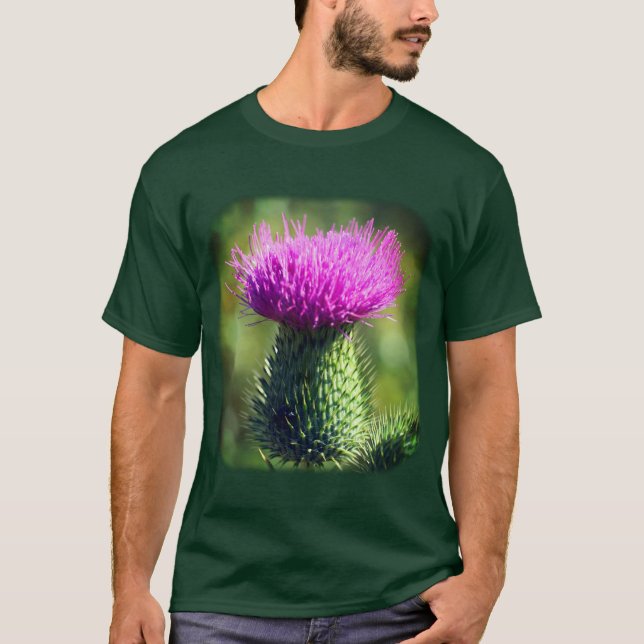 Lila Thistle Flower Natur T Shirt (Framsida)