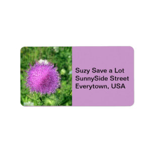 Lila Thistle Wildblomma Adressetikett