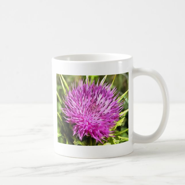 Lila Thistle Wildblomme Blommigt Art Kaffemugg (Höger)