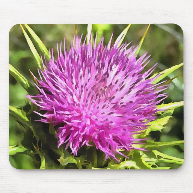 Lila Thistle Wildblomme Blommigt Art Musmatta (Framsidan)