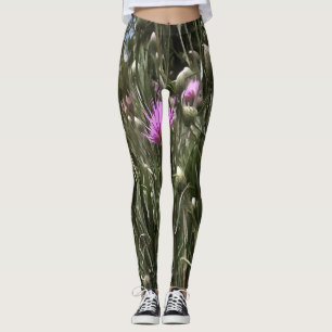 Lila Thistle Wildblomme Realistic Art Leggings