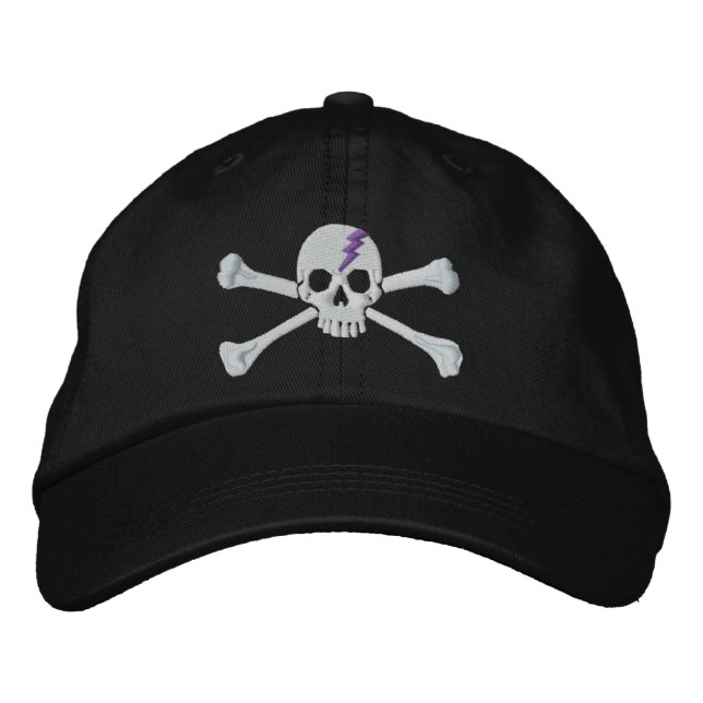 Lila Thunderbolt Crossbone Skull Embroidery Broderad Keps (Framsida)