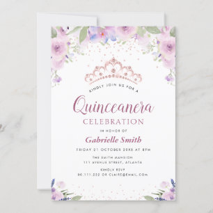 lila tiara blommigt Quinceanera-inbjudan Inbjudningar