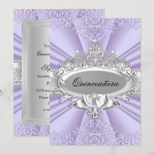 Lila Tiara & Damask Quinceanera Liten Storlek Inbjudningar