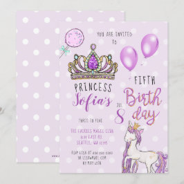 Lila Tiara Princess Horse Birthday Investigations Inbjudningar