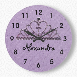 Lila Tiara Princess Wall Clock Stor Klocka
