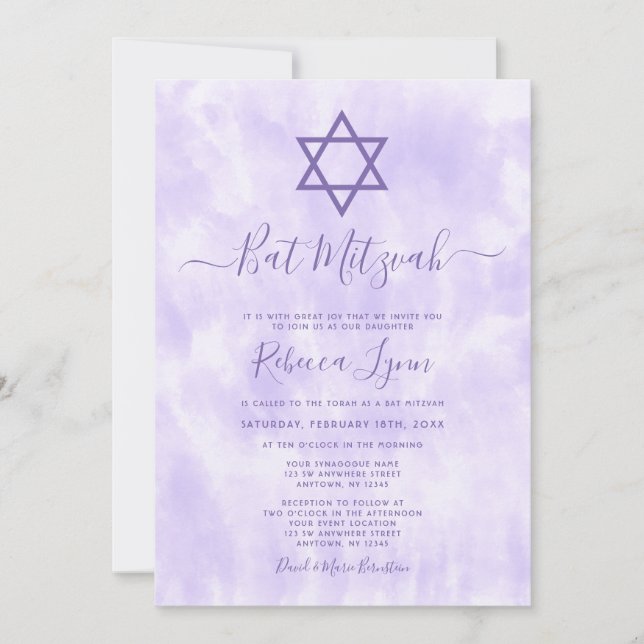 Lila Tie Dye Bar Mitzvah Inbjudningar (Framsida)