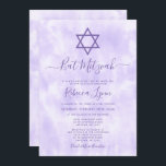 Lila Tie Dye Bat mitzvah Inbjudningar<br><div class="desc">Den här moderna Bat mitzvah inbjudan till lila är ett trendig calligraphy script font och Star of David.</div>