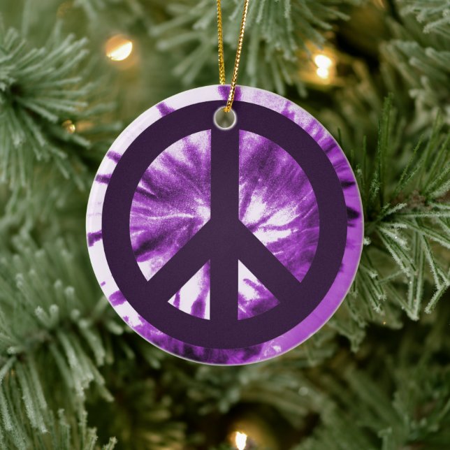 Lila Tie-Dye med fredssymbol Julgransprydnad Keramik (Träd)