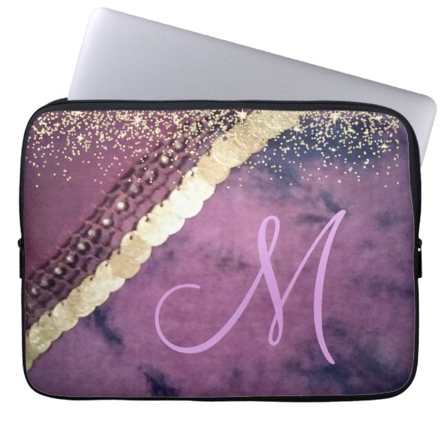 Lila Tie Dye Monogram Guld Mynt Laptop Fodral (Framsidan)
