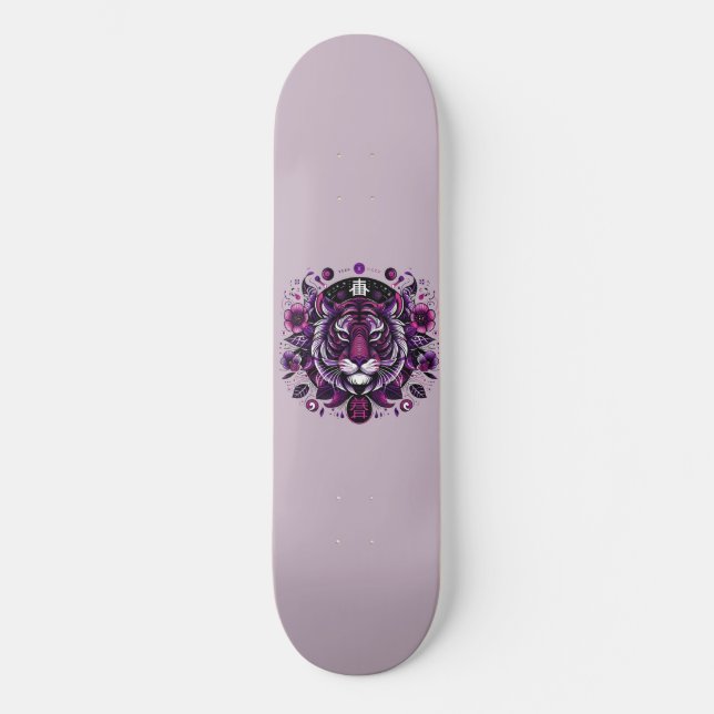 Lila Tiger Blommigt Circle Mini Skateboard Bräda 18,5 Cm (Framsida)