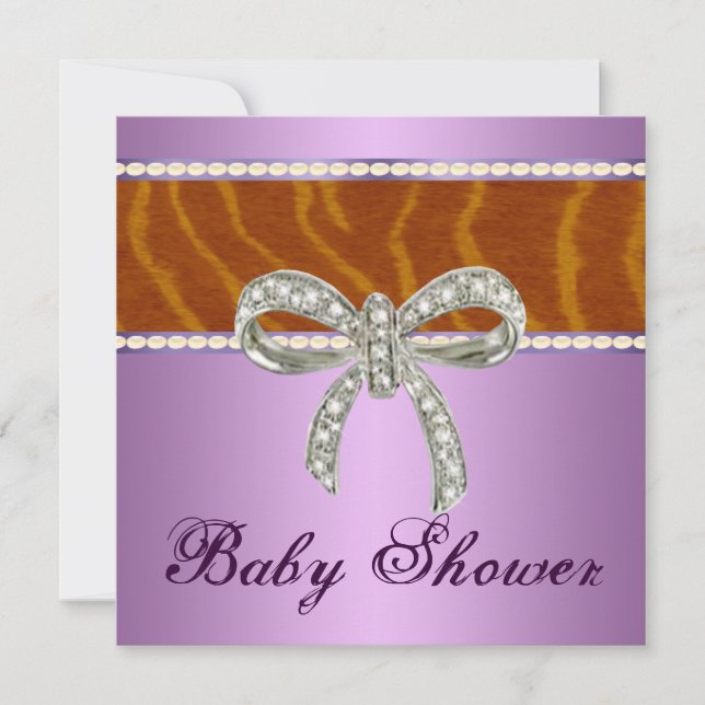 Lila Tiger Diamond Bow Baby Shower-inbjudan Inbjudningar (Framsida)