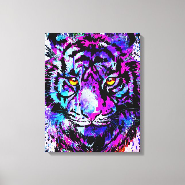 Lila Tiger Head Porträtt Canvas Art Skriv ut (Framsida)