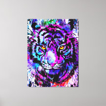 Lila Tiger Head Porträtt Canvas Art Skriv ut