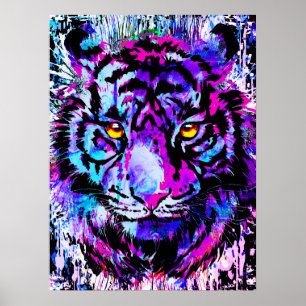 Lila Tiger Head Porträtt - Tiger Poster Skriv ut